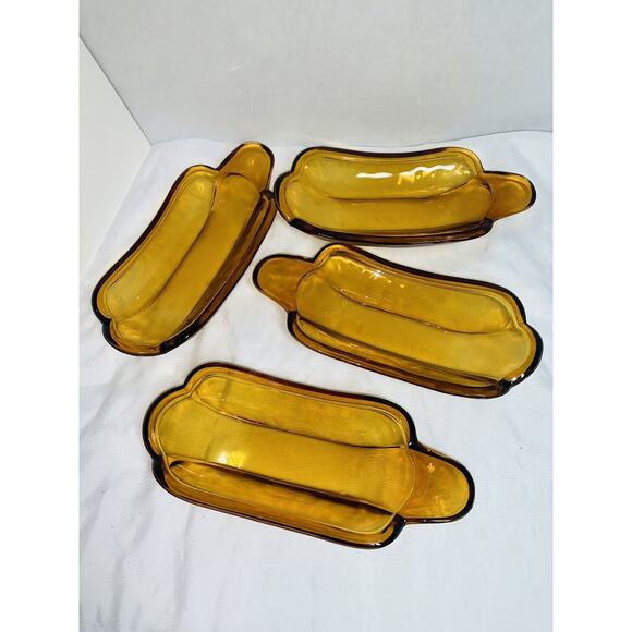 Set of 4 Vintage Amber Glass Banana Split Ice Cream Sundae Boat Dishes - Picture 13 of 13